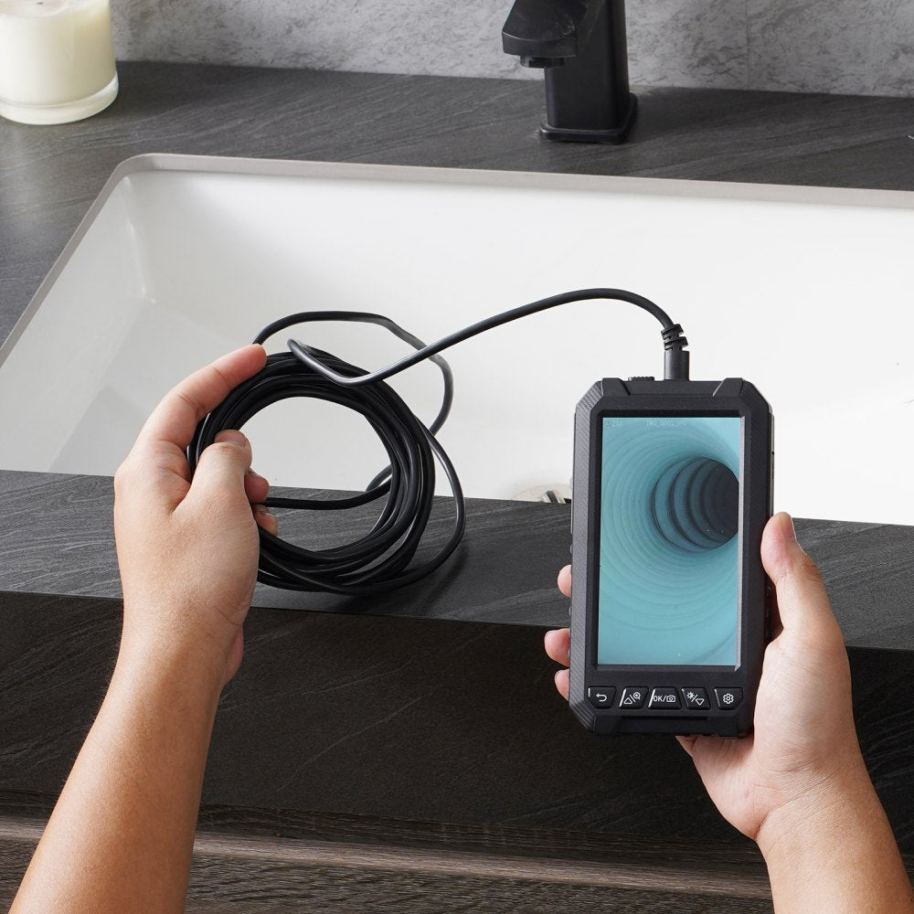 VEVOR Endoscope Camera with Light, Triple Lens Borescope with 49.2FT Semi-Rigid Cable, 5" Screen 1080P Inspection Camera, 8 + 2 LED Lights, IP67 Waterproof Snake Camera for Auto, Plumbing (32GB Card)