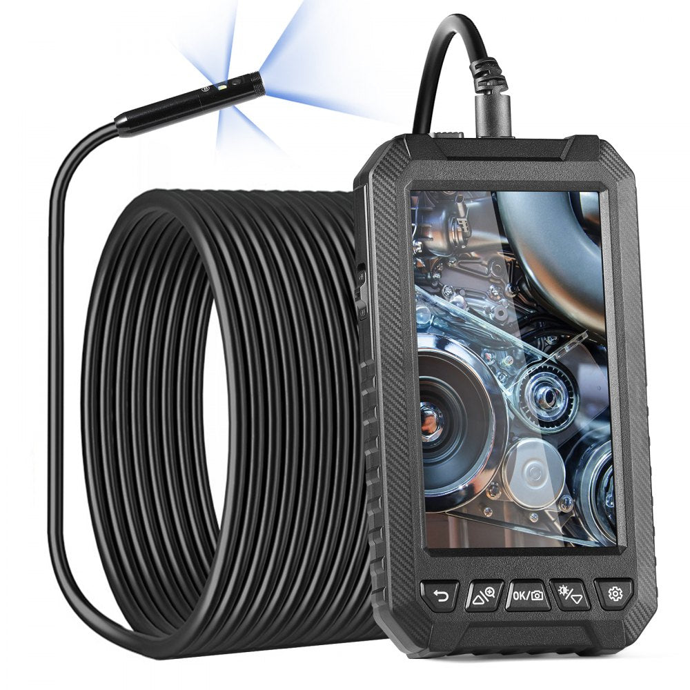 VEVOR Endoscope Camera with Light, Triple Lens Borescope with 49.2FT Semi-Rigid Cable, 5" Screen 1080P Inspection Camera, 8 + 2 LED Lights, IP67 Waterproof Snake Camera for Auto, Plumbing (32GB Card)
