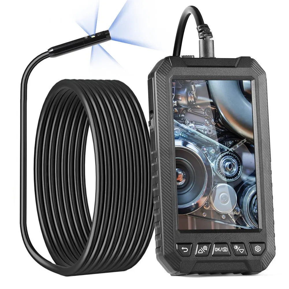 VEVOR Endoscope Camera with Light, Triple Lens Industrial Borescope, 5" Screen 1080P Inspection Camera, 8 + 2 Lights, IP67 Waterproof Snake Camera for Automotive, Plumbing (16.4FT Cable, 32GB Card)