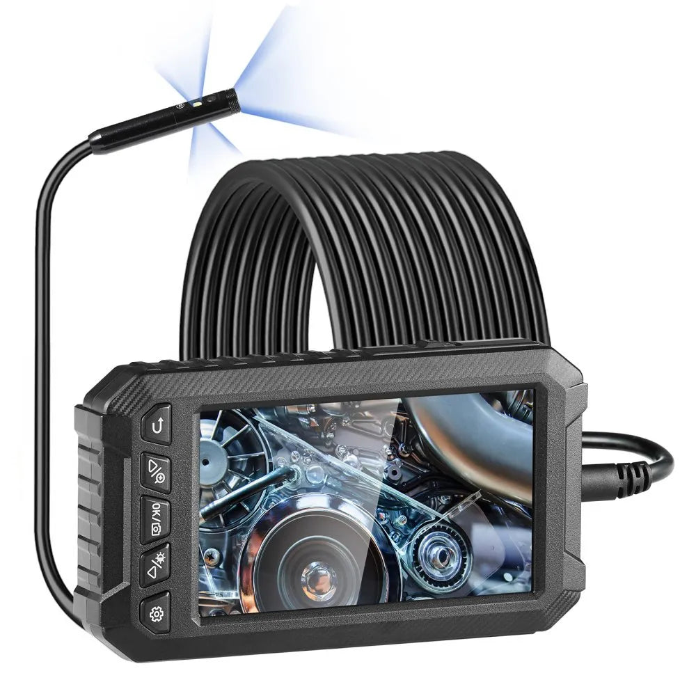 VEVOR Endoscope Camera with Light, Triple Lens Industrial Borescope, 5" Screen 1080P Inspection Camera, 8 + 2 Lights, IP67 Waterproof Snake Camera for Automotive, Plumbing (16.4FT Cable, 32GB Card)