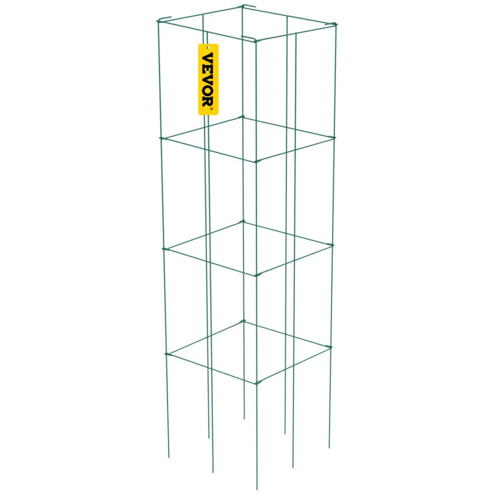 VEVOR Tomato Cages, 14.6\" x 14.6\" x 39.4\", 6 Packs Square Plant Support Cages, Green PVC-Coated Steel Tomato Towers for Climbing Vegetables, Plants, Flowers, Fruits