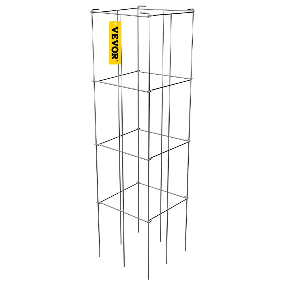 VEVOR Tomato Cages, 11.8\" x 11.8\" x 46.1\", 5 Packs Square Plant Support Cages, Silver PVC-Coated Steel Tomato Towers for Climbing Vegetables, Plants, Flowers, Fruits