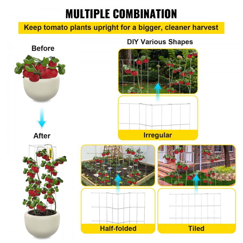 VEVOR Tomato Cages, 11.8\" x 11.8\" x 46.1\", 10 Packs Square Plant Support Cages, Silver PVC-Coated Steel Tomato Towers for Climbing Vegetables, Plants, Flowers, Fruits