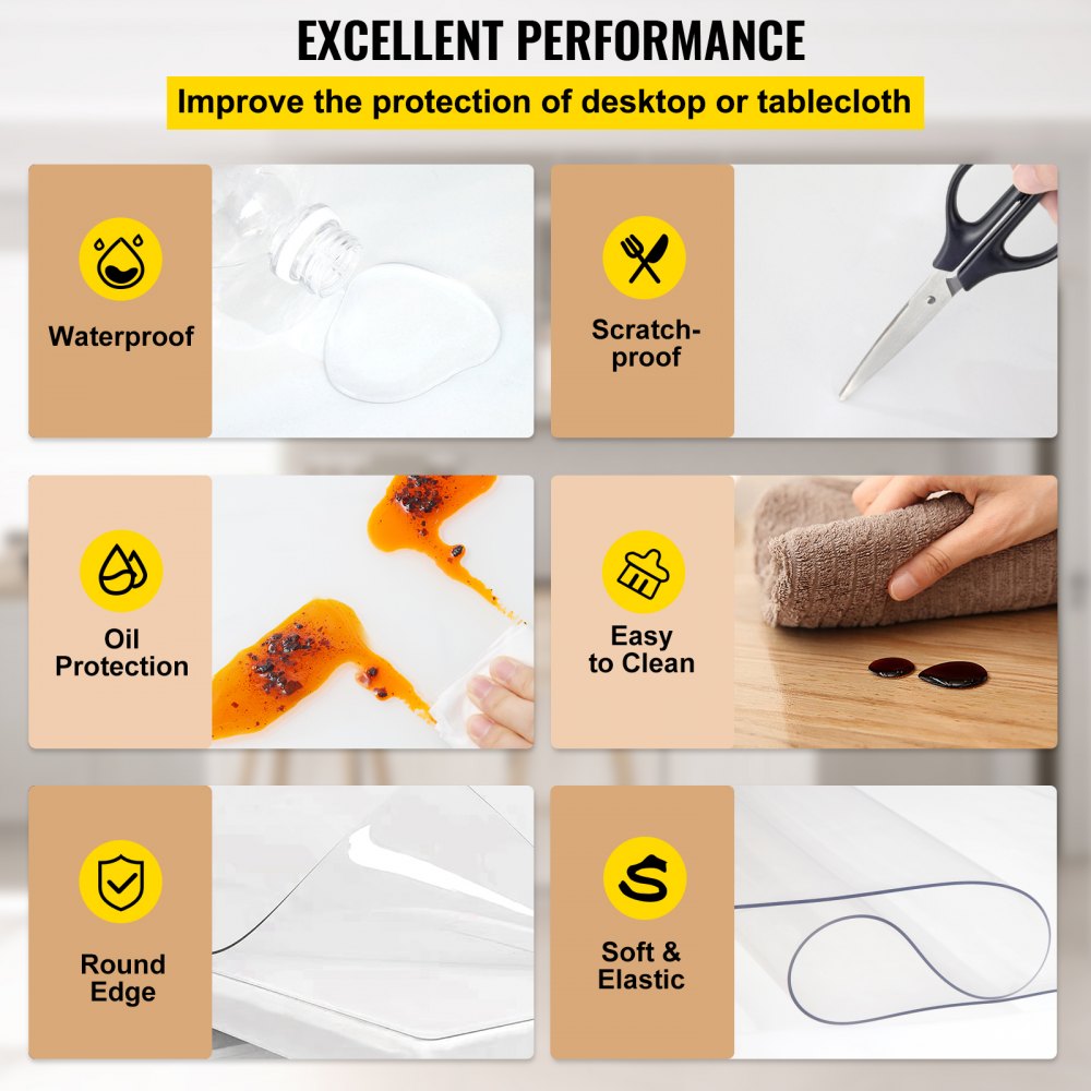 VEVOR Plastic Table Cover 24 x 60 Inch, 1.5 mm Thick Clear Table Protector, Rectangle Clear Desk Mat, Waterproof & Easy Cleaning for Office Dresser Night Stand