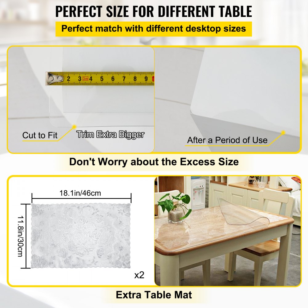 VEVOR Plastic Table Cover 24 x 60 Inch, 1.5 mm Thick Clear Table Protector, Rectangle Clear Desk Mat, Waterproof & Easy Cleaning for Office Dresser Night Stand