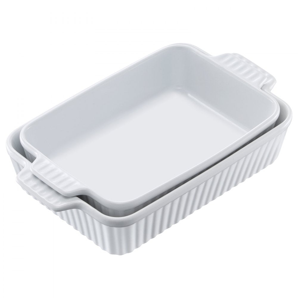 VEVOR Ceramic Baking Dish, 7" x 11", Bakeware Set of 2, Rectangular Casserole Dish Set, Baking Pans with Handles, Oven Secure, Lasagna Pans Deep for Cooking, Thanksgiving & Christmas Present, White