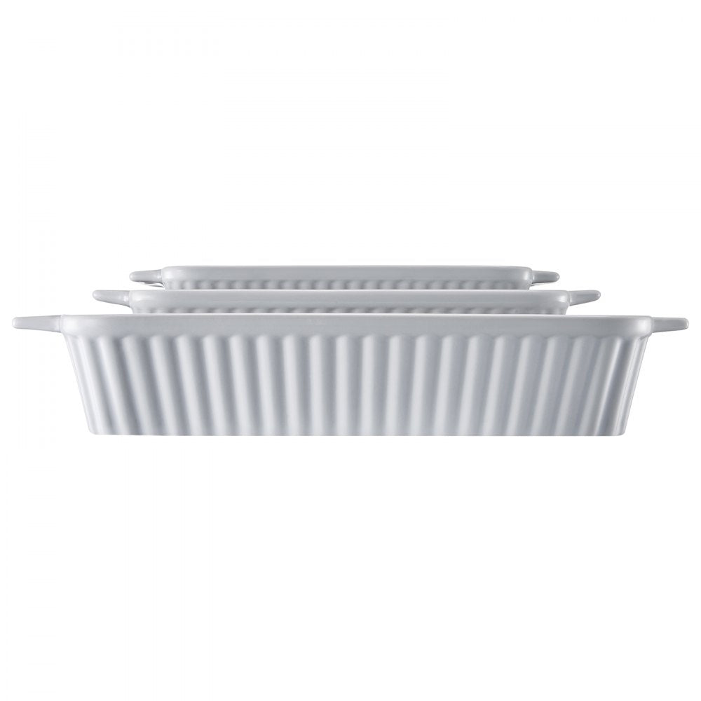 VEVOR Ceramic Baking Dish, 9" x 13", Bakeware Set of 3, Rectangular Casserole Dish Set, Baking Pans with Handles, Oven Secure, Lasagna Pans Deep for Cooking, Thanksgiving & Christmas Present, White