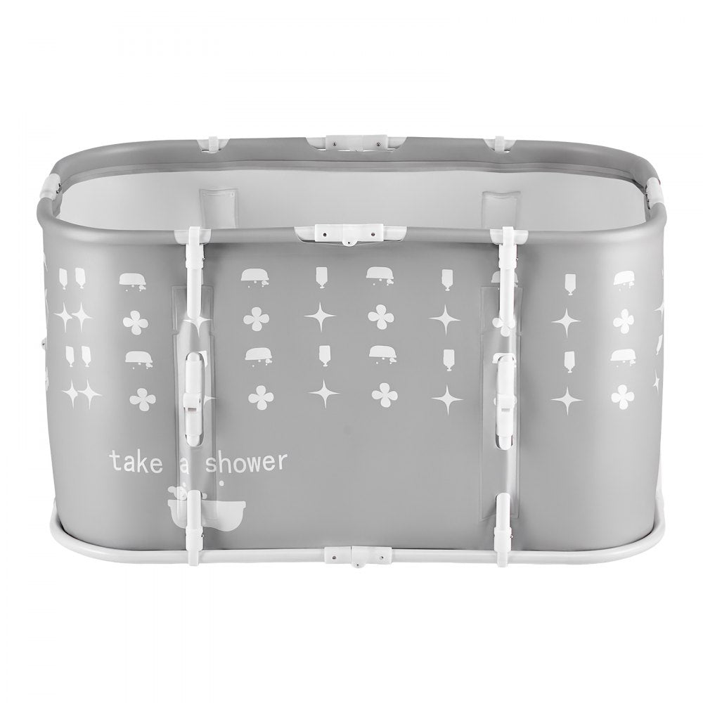 VEVOR Portable Foldable Bathtub 37.4"x23.6"x19.7" Soaking for Adults Gray, for Bathroom Shower Stall, 3-Layer Insulation, Space Saving, Family Hot SPA Ice Bath Tub with 2 Drain Ports, Indoor Outdoor