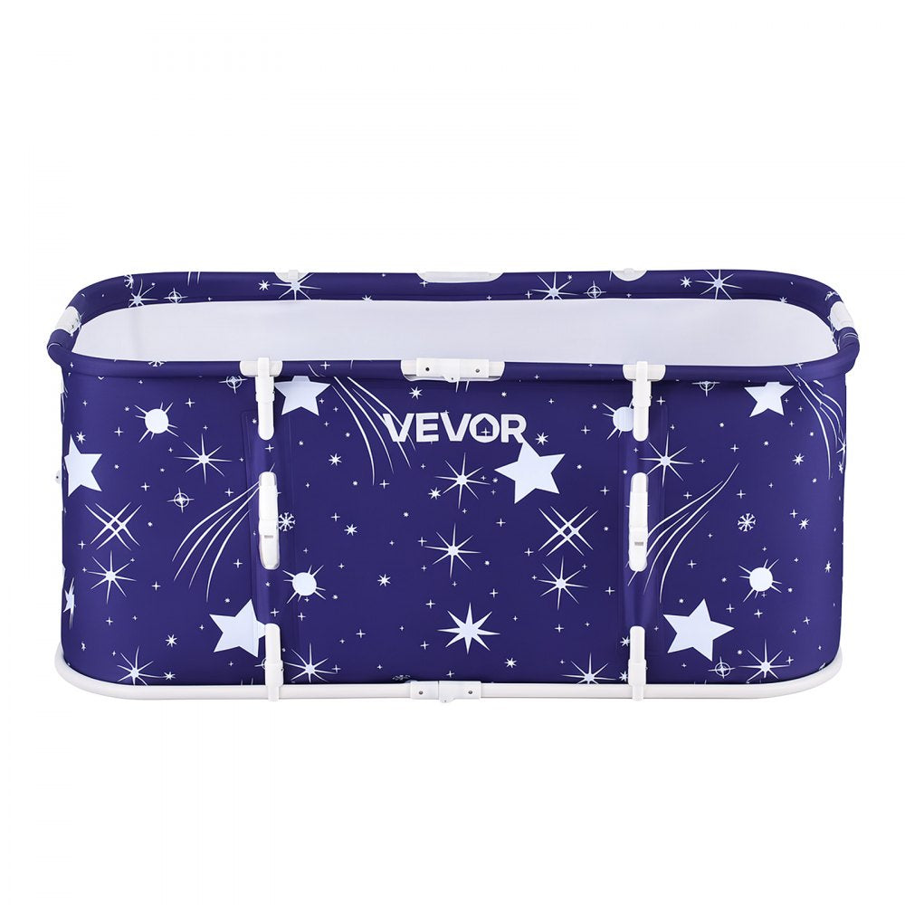 VEVOR Portable Foldable Bathtub 45.3"x23.6"x19.7" Soaking for Adults Blue, for Bathroom Shower Stall, 3-Layer Insulation, Space Saving, Family Hot SPA Ice Bath Tub with 2 Drain Ports, Indoor Outdoor