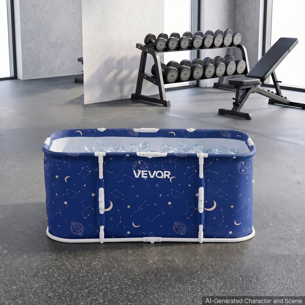 VEVOR Portable Foldable Bathtub 47.2"x23.6"x19.7" Soaking for Adults Blue, for Bathroom Shower Stall, 3-Layer Insulation, Space Saving, Family Hot SPA Ice Bath Tub with 2 Drain Ports, Indoor Outdoor