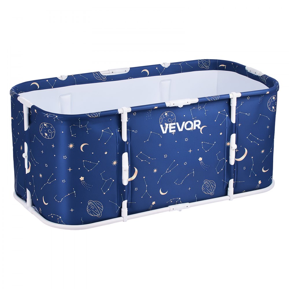 VEVOR Portable Foldable Bathtub 47.2"x23.6"x19.7" Soaking for Adults Blue, for Bathroom Shower Stall, 3-Layer Insulation, Space Saving, Family Hot SPA Ice Bath Tub with 2 Drain Ports, Indoor Outdoor