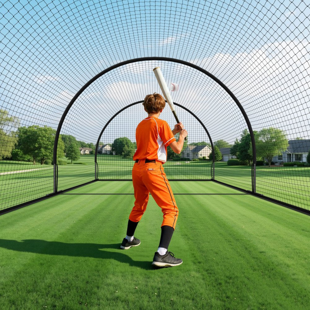 VEVOR Baseball Batting Cage, 19.9 x 12.0 x 8.2 FT Freestanding Hitting Net, for Indoor & Outdoor Practice, 30-Ply Knotted HDPE Netting with Pitching Machine Opening, Baseball Training Net for Teams