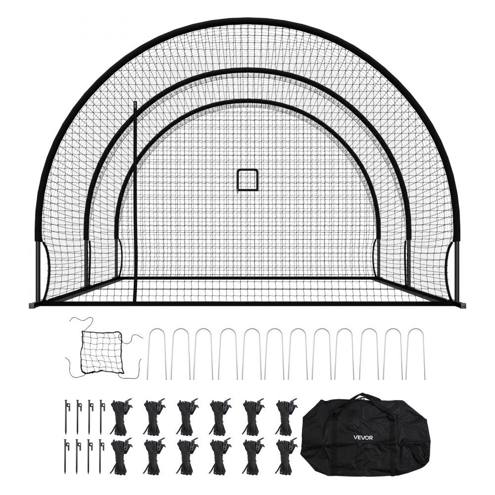 VEVOR Baseball Batting Cage, 19.9 x 12.0 x 8.2 FT Freestanding Hitting Net, for Indoor & Outdoor Practice, 30-Ply Knotted HDPE Netting with Pitching Machine Opening, Baseball Training Net for Teams