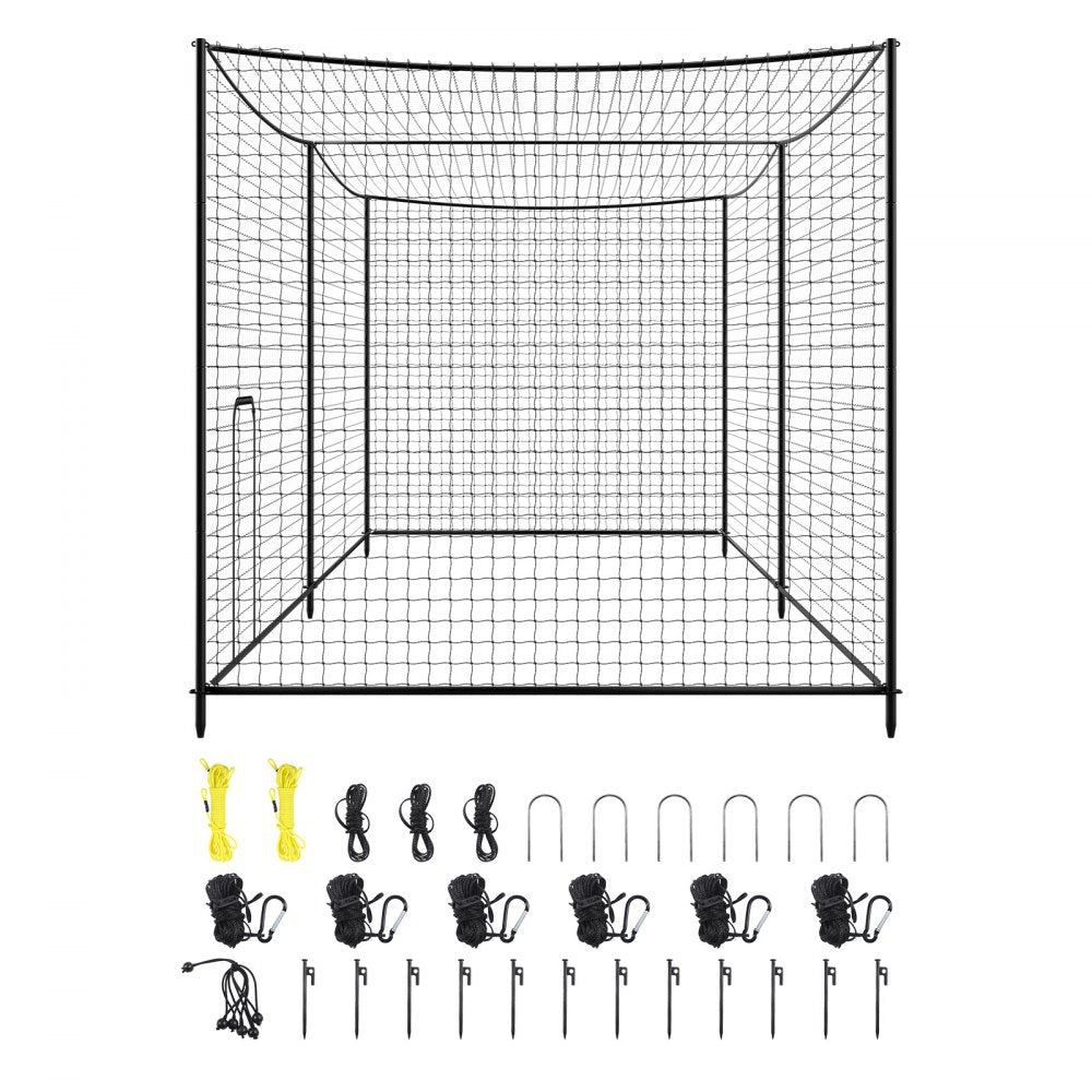 VEVOR Baseball Batting Cage, 35.0 x 10.5 x 10.2 FT Freestanding Portable Batting Cage, Hitting Cages with 45-Ply Knotted HDPE & Long Positioning Ropes, Battings Cages Netting for Indoor Outdoor