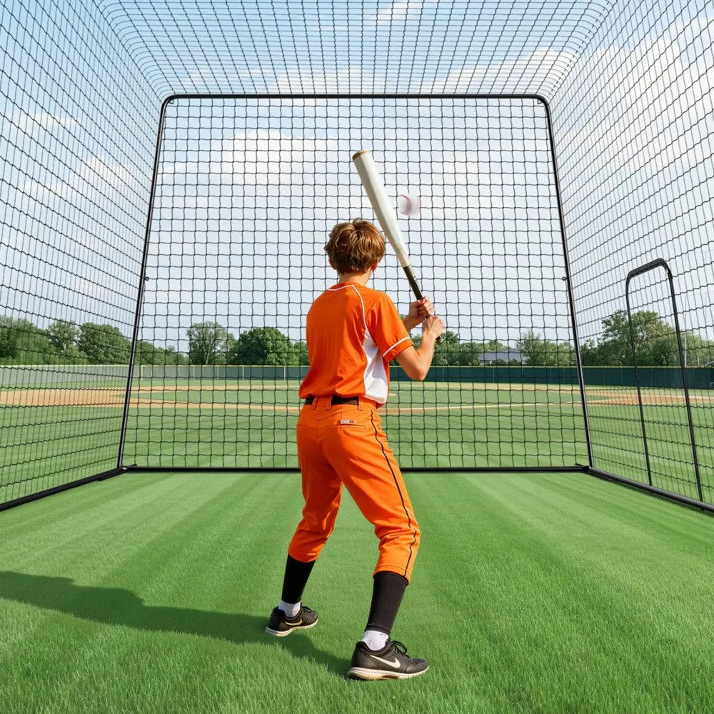 VEVOR Baseball Batting Cage, 39.4 x 12.1 x 10.2 FT Freestanding Portable Batting Cage, Hitting Cages with 45-Ply Knotted HDPE & Long Positioning Ropes, Battings Cages Netting for Indoor Outdoor