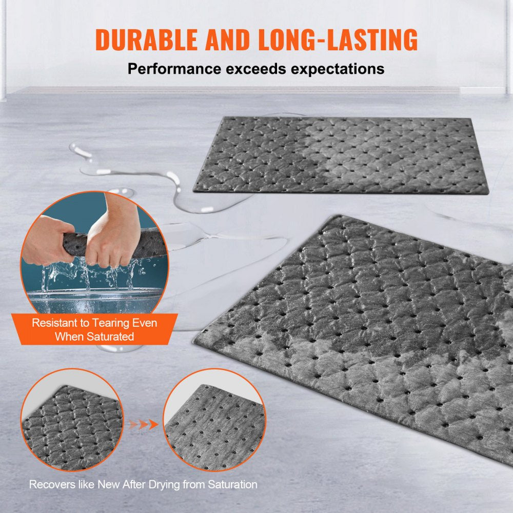 VEVOR Spill Absorbent Pads, Universal Absorbing Mat Absorbs up 12 Gal, 13" L x10" W Polypropylene Absorbent Pad for Oil, Water and Other Liquids, Pack of 100