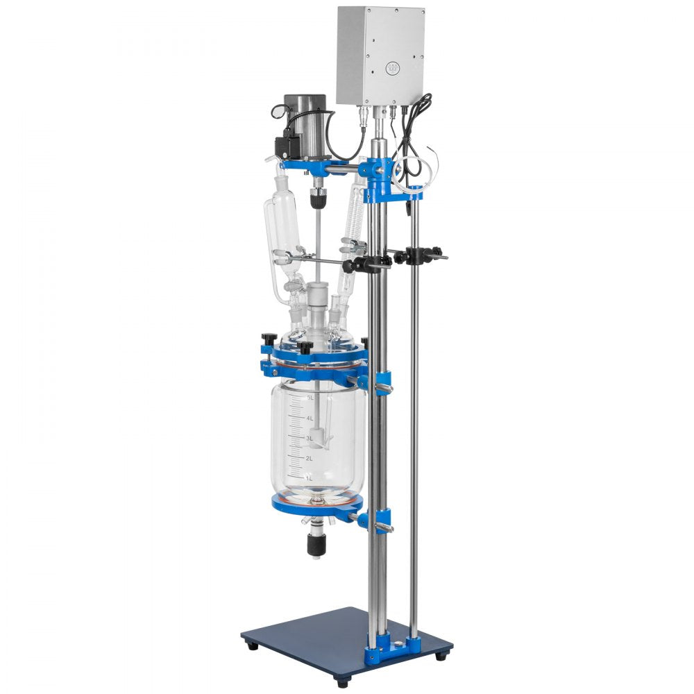 VEVOR Jacketed Reactor 5L Laboratory Glass Reactor, Jacketed Glass Reactor, Chemical Reaction Vessel, Lab Jacketed Reactor, Reaction Vessel Chemistry, With Digital Display, For Reaction Distillation