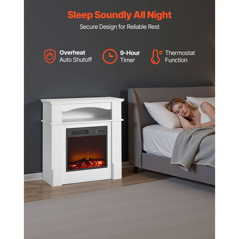VEVOR 33 inch Freestanding Fireplaces, 1500W 5120BTU Fake Electric Fireplace Stove Heater with Mantel, Overheating Protection, Adjustable Flames,Timer, Remote, for Living Room,Bedroom,White