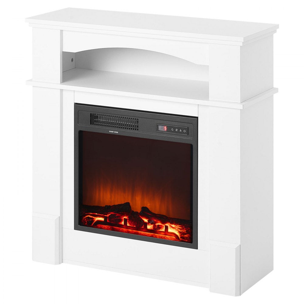 VEVOR 33 inch Freestanding Fireplaces, 1500W 5120BTU Fake Electric Fireplace Stove Heater with Mantel, Overheating Protection, Adjustable Flames,Timer, Remote, for Living Room,Bedroom,White