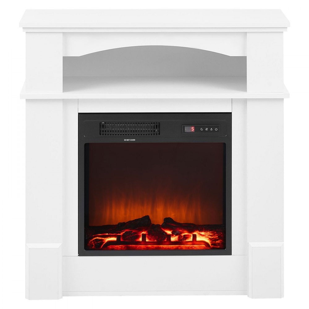 VEVOR 33 inch Freestanding Fireplaces, 1500W 5120BTU Fake Electric Fireplace Stove Heater with Mantel, Overheating Protection, Adjustable Flames,Timer, Remote, for Living Room,Bedroom,White