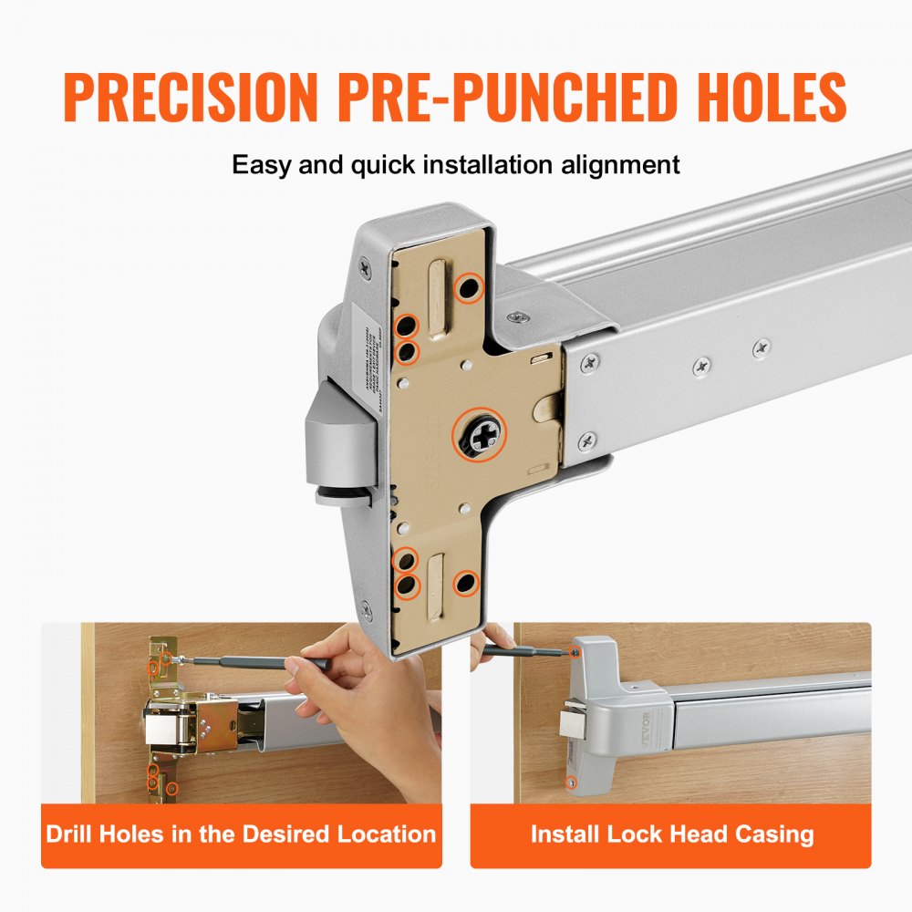 VEVOR Push Bar Door Locks, Carbon Steel Panic Bars for Exit Doors, with Exterior Lever and 3 Keys, Push Bar Panic Exit Device Door Hardware for Metal Wood Door, for Left and Right Handed Doors