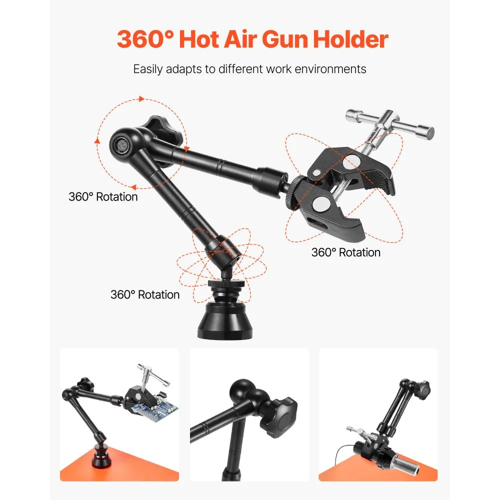VEVOR Magnetic Helping Hands Soldering Station, Third Hand Soldering Tool with 3X LED Magnifying Lamp, 4 PCB Holders & 360 Hot Air Gun Holder, Heavy-Duty Base Station for Electronic Repair Craft Hobby