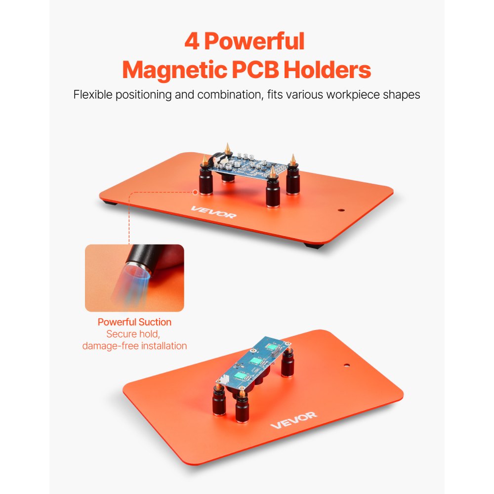 VEVOR Magnetic Helping Hands Soldering Station, 4 Flexible Arms Third Hand Soldering Tool, with 3X LED Magnifying Lamp, 4 PCB  Pillar Holder & Heavy-Duty Base, Electronic Repair Craft Hobby DIY
