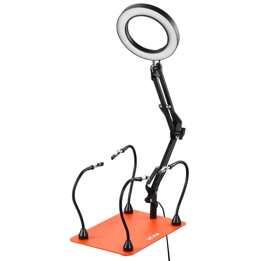 VEVOR Magnetic Helping Hands Soldering Station, 4 Flexible Arms Third Hand Tool with 3X LED Magnifying Lamp & Non-Slip Heavy-Duty Base, Soldering Helping Hands for Electronic Repair Craft Hobby DIY