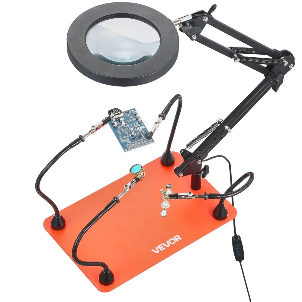 VEVOR Magnetic Helping Hands Soldering Station, 4 Flexible Arms Third Hand Tool with 3X LED Magnifying Lamp & Non-Slip Heavy-Duty Base, Soldering Helping Hands for Electronic Repair Craft Hobby DIY
