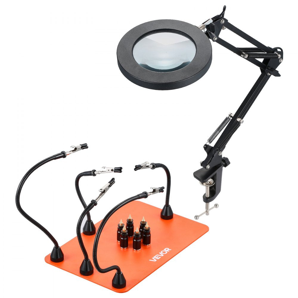 VEVOR Magnetic Helping Hands Soldering Station, 2-In-1 Third Hand Soldering Tool - 3X LED Magnifying Lamp & 5 Flexible Arms, 6 PCB Holders, Heavy-Duty Base Station for Electronic Repair Craft Hobby