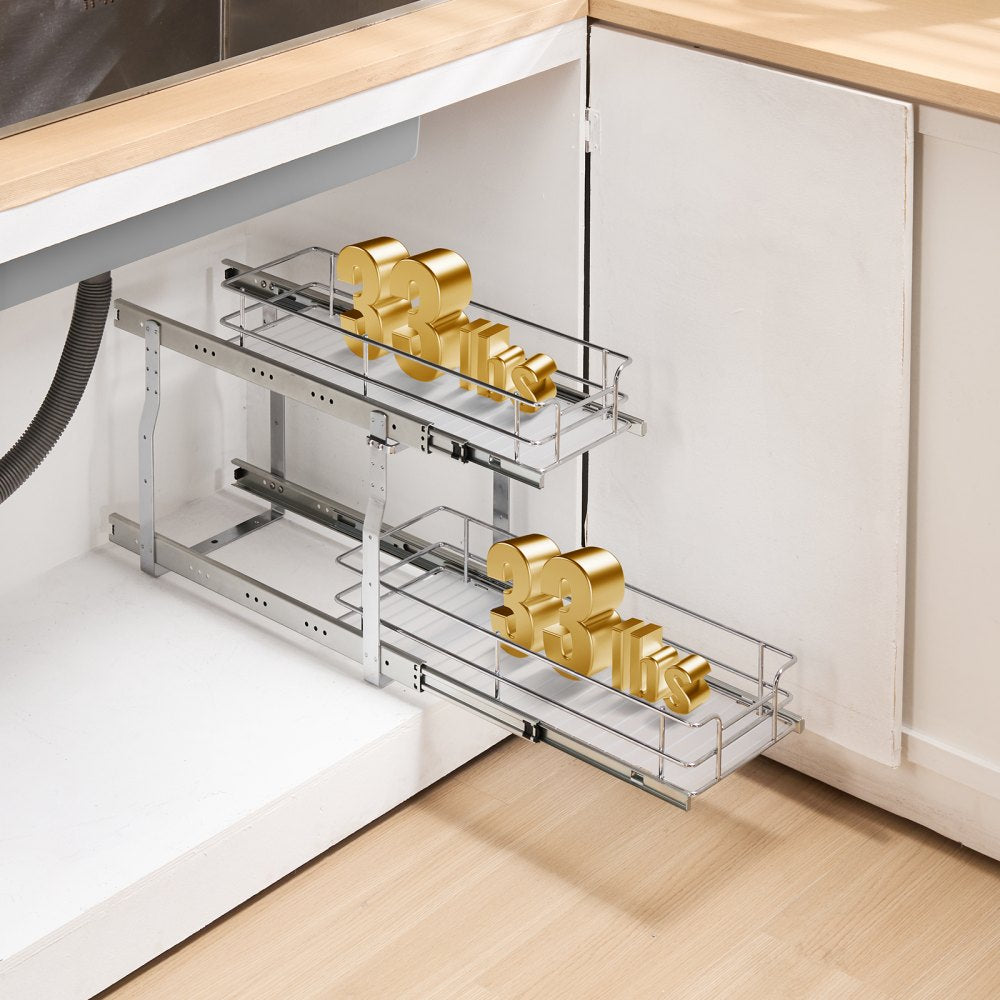 VEVOR 8.5"Wx21"Dx15"H Pull Out Cabinet Organizer, Heavy Duty Slide Out Pantry Shelves, Steel Roll Out Drawers, Sliding Drawer Storage for Home Under Sink, 10"Wx22"Dx18"H Install Size for Cabinet
