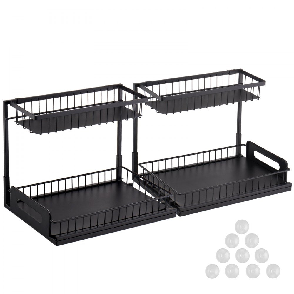 VEVOR 2 Tier Pull Out Cabinet Organizer(10.7"W x 14.2"D ), Under Sink Organizer and Storage, Slide Out Drawer Cabinet Organizer, Wire Basket Shelf, 25.5"Wx15.5"Dx13"H Install Size for Cabinet (2 Pack)
