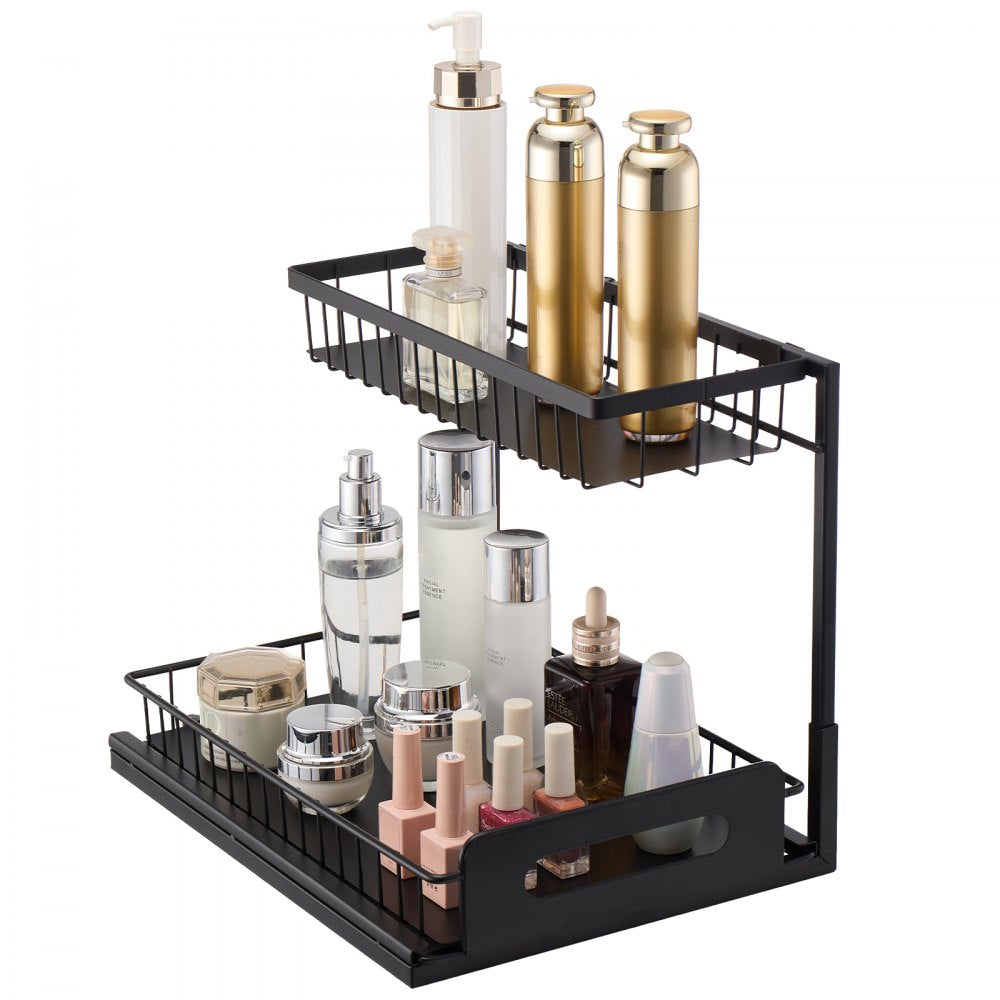 VEVOR 2 Tier Pull Out Cabinet Organizer(10.7"W x 14.2"D ), Under Sink Organizer and Storage, Slide Out Drawer Cabinet Organizer, Wire Basket Sliding Shelf, 12.5"Wx15.5"Dx13"H Install Size for Cabinet