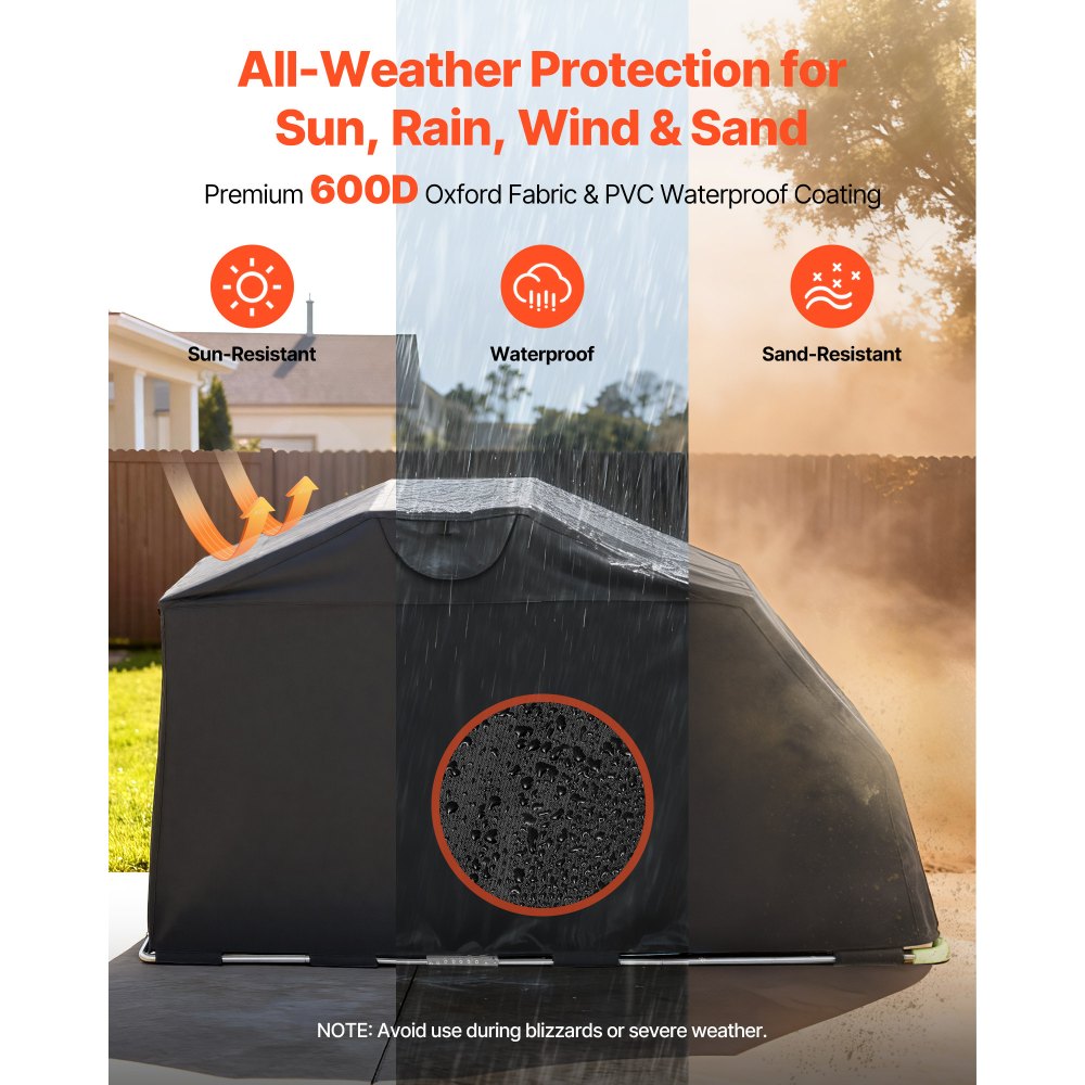 VEVOR Motorcycle Storage Shelter with Security Lock, 600D Oxford Flip-Up Garage Tent, Heavy-Duty All-Weather Motorcycle Cover with Ventilation Windows, 110 x 43 x 63 in Outdoor Vehicle Shelter, Black