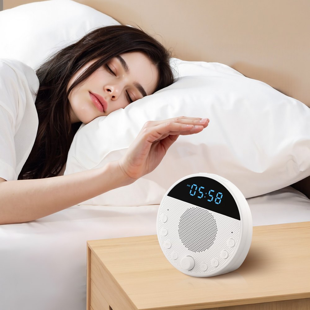 VEVOR Sound Machine, 18 Soothing Sleep Sounds and 7-Color Night Light, 5-in-1 White Noise Sound Machine with Dual Alarms, Auto-Off Timer and Memory Function, for Baby, Adults, Home, Office & Travel