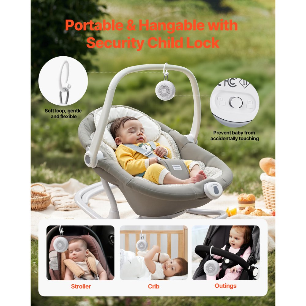 VEVOR Sound Machine, 20 Soothing Sleep Sounds, 4-in-1 Hangable White Noise Sound Machine with Auto-Off Timer, Soft Ring Light, Memory Function and Child Lock, for Baby, Adults, Home, Office & Travel