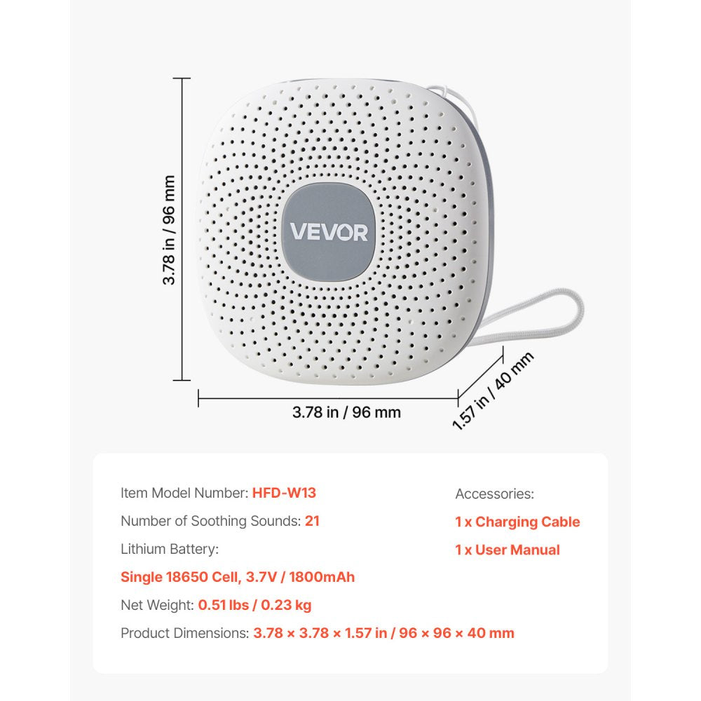 VEVOR Sound Machine, 21 Soothing Sleep Sounds, 3-in-1 Portable and Hangable White Noise Sound Machine with Auto-Off Timer, Soft Ring Light and Memory Function, for Baby, Adults, Home, Office & Travel