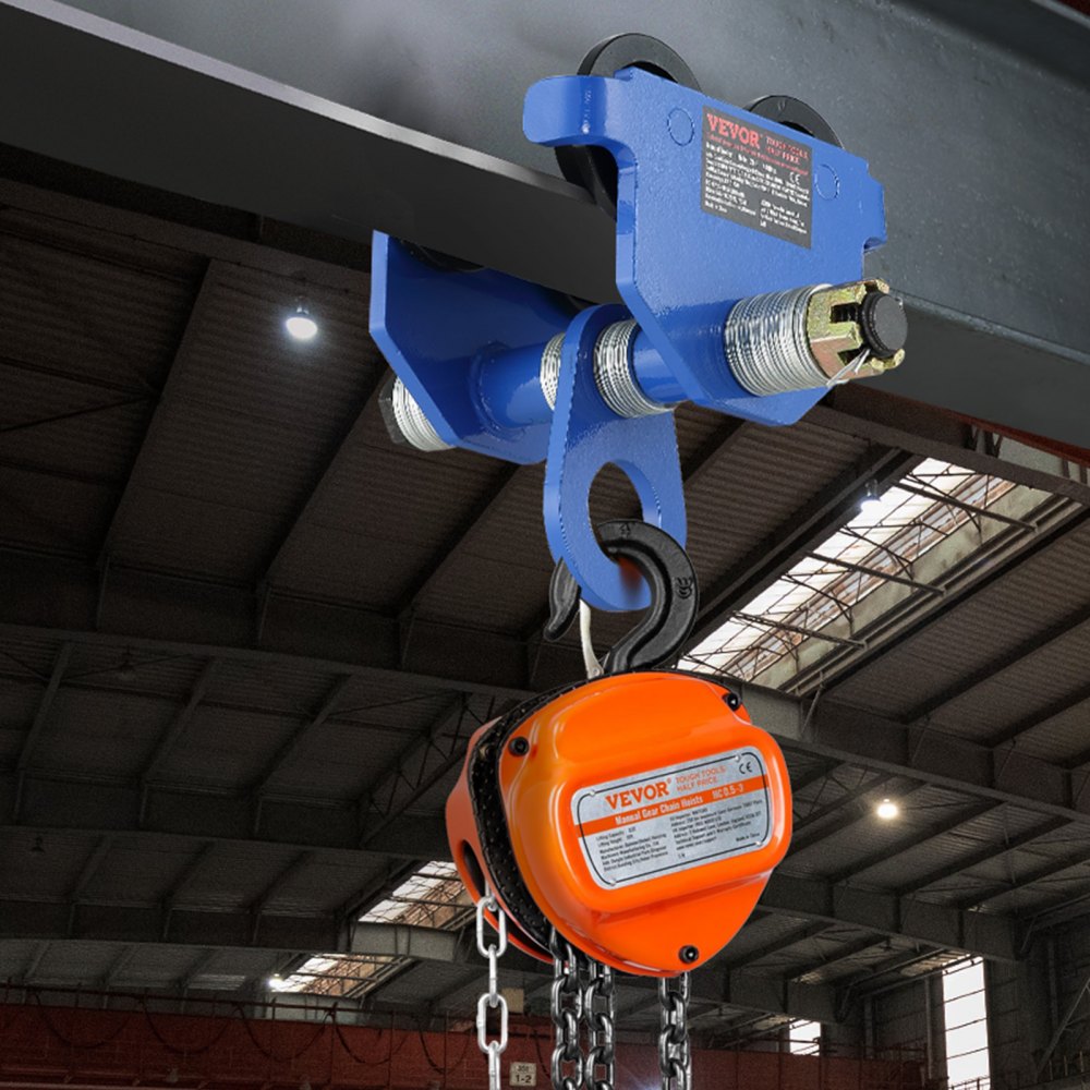 VEVOR Manual Trolley, 2200 lbs/1 Ton Load Capacity, Push Beam Trolley with Dual Wheels, Adjustable for I-Beam Flange Width 2.5" to 7", Heavy Duty Alloy Steel Garage Hoist for Straight Curved I Beam