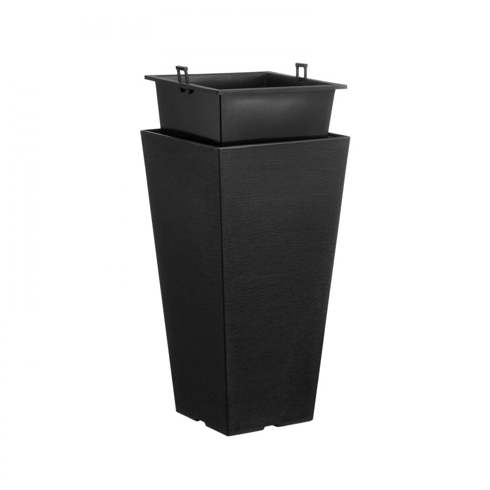 VEVOR Set of 2 Tall Outdoor Planters 22inch, Large Planters For Outdoor Indoor Plants, Black Tapered Square Front Porch Planters Flower Tree Plant Pots with Modern Design and Built-in Drainage