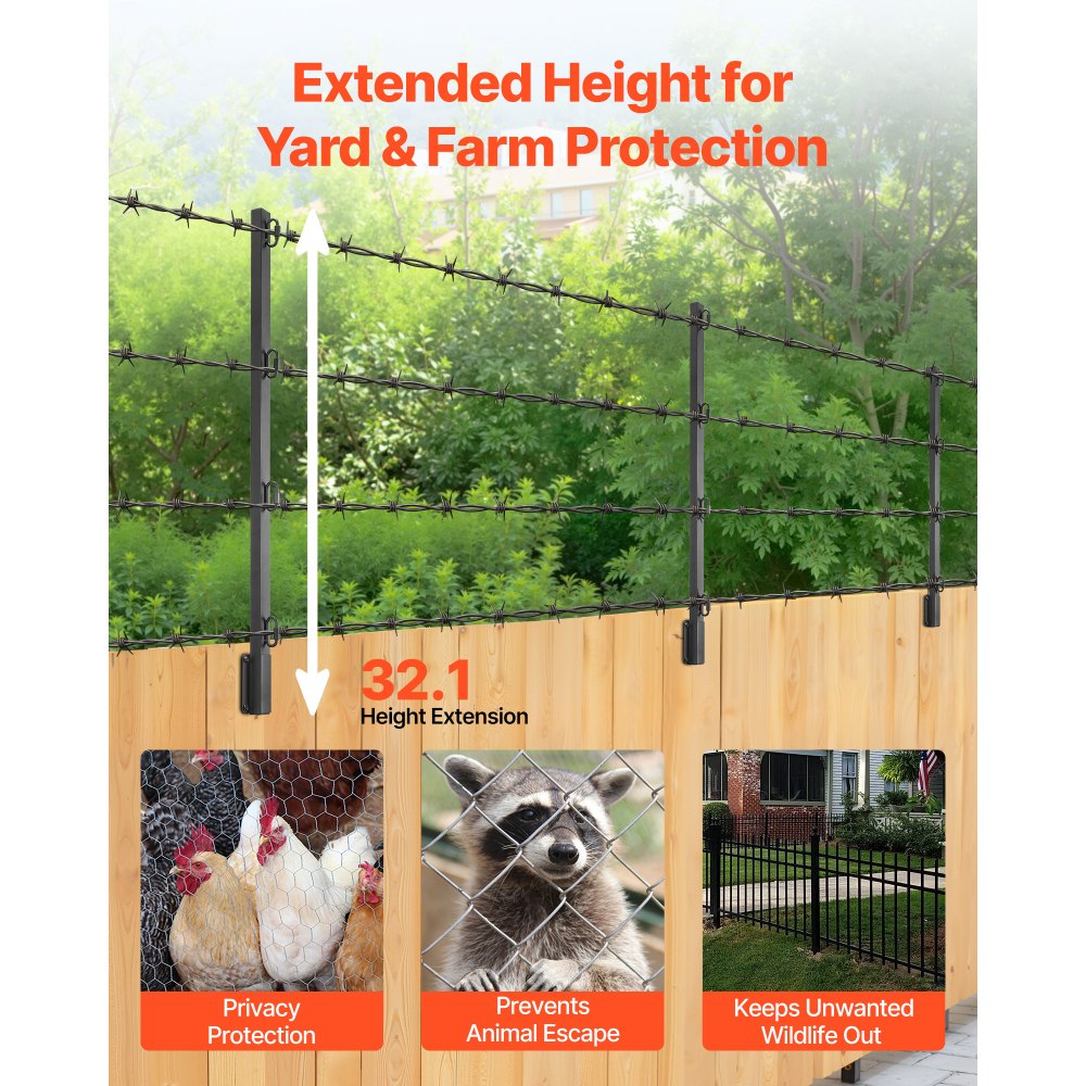 VEVOR Fence Post Extender, 12 Packs 32.1 in Barbed Wire Arm, Sturdy Steel Fence Height Extender, Flat or Surface Mounted  Barbed Wire Extension Arms, Protect Privacy and Prevent Pets Jumping Off