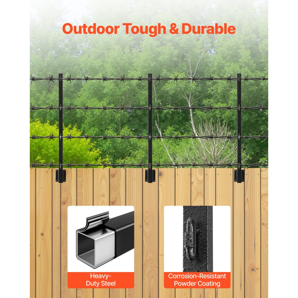 VEVOR Fence Post Extender, 12 Packs 32.1 in Barbed Wire Arm, Sturdy Steel Fence Height Extender, Flat or Surface Mounted  Barbed Wire Extension Arms, Protect Privacy and Prevent Pets Jumping Off
