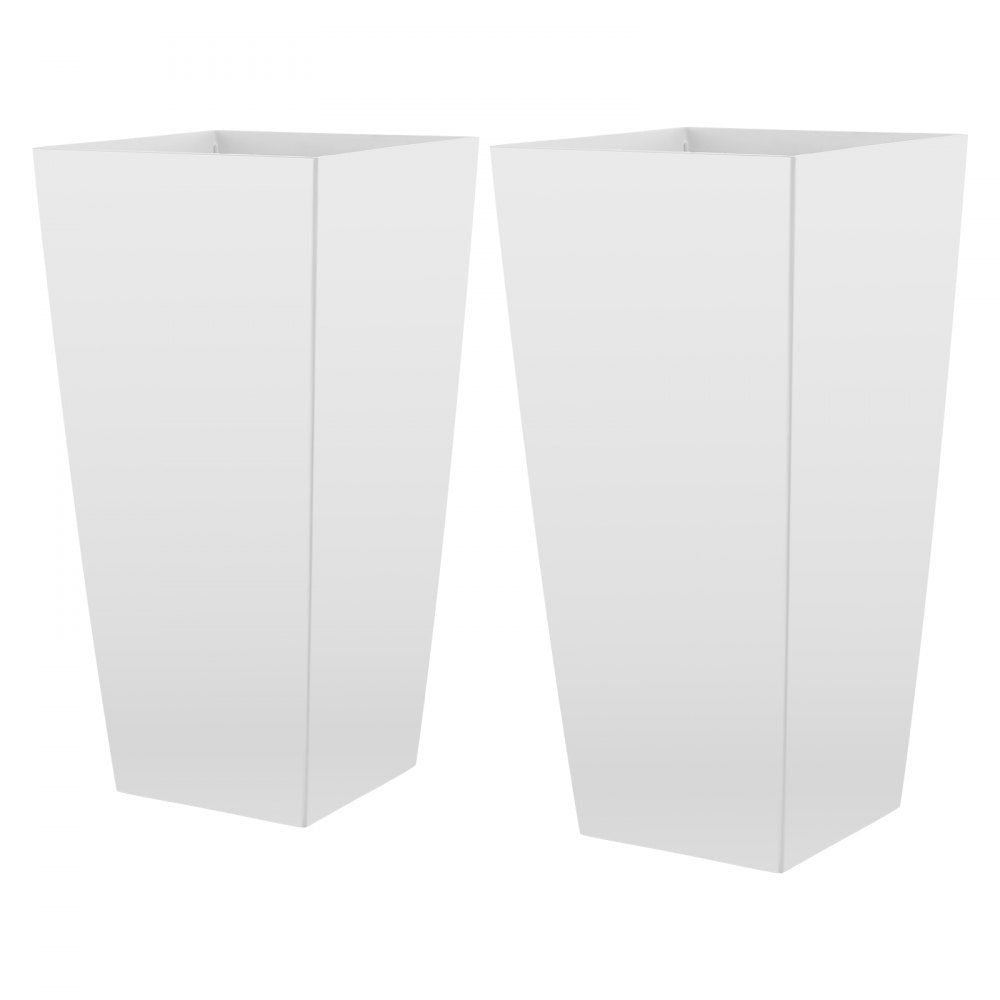 VEVOR Tall Planters Set of 2, 26 Inch Large Outdoor Taper Planters for Outdoor Indoor Plants, Front Porch Plastic Modern Flower Pots with Casters, Inner Pot & Drainage Holes for Patio, Garden, White