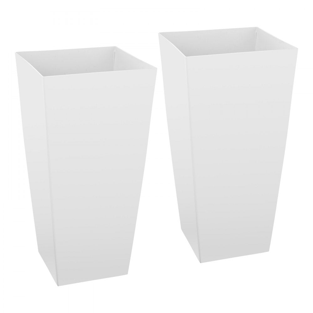VEVOR Tall Planters Set of 2, 26 Inch Large Outdoor Taper Planters for Outdoor Indoor Plants, Front Porch Plastic Modern Flower Pots with Casters, Inner Pot & Drainage Holes for Patio, Garden, White