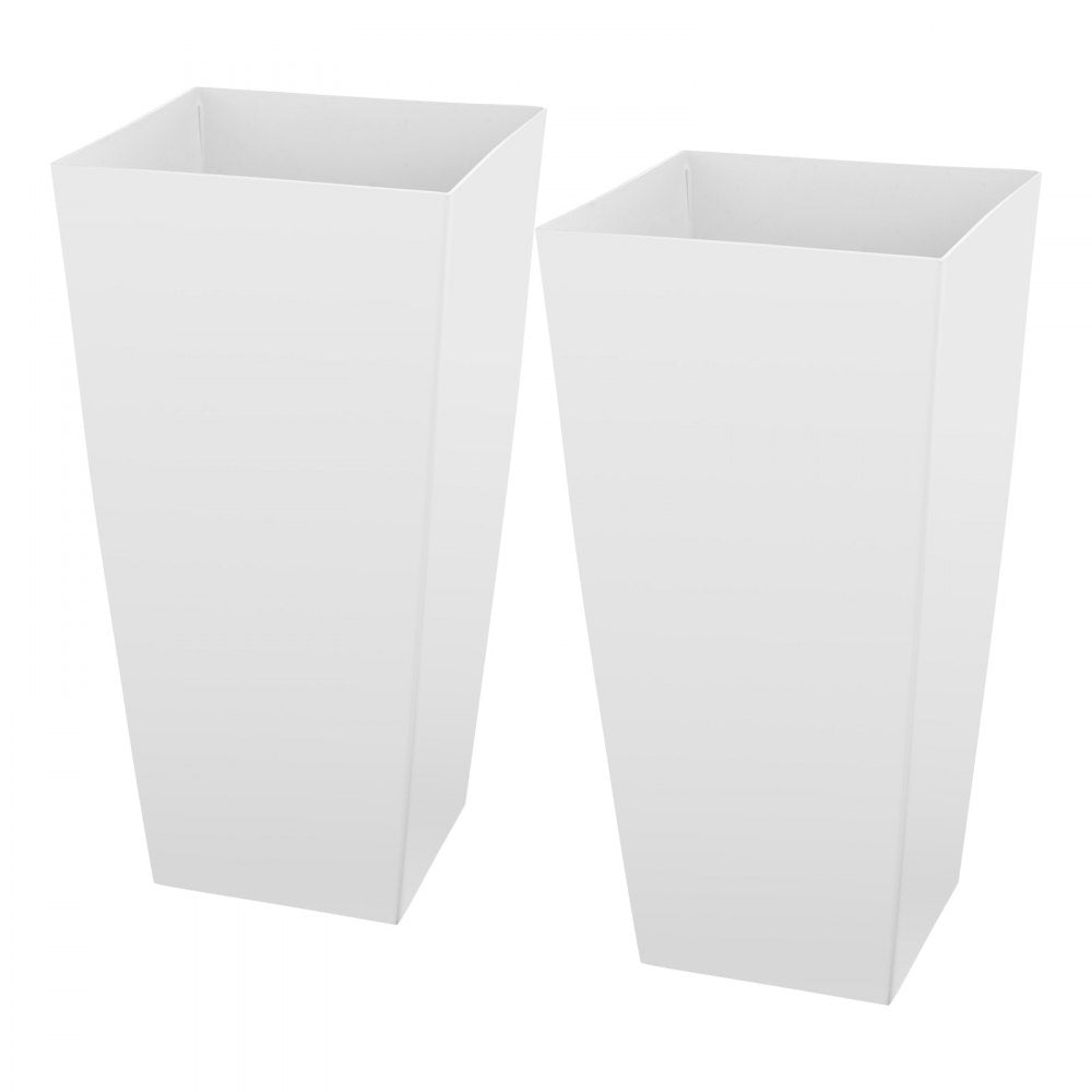 VEVOR Tall Planters Set of 2, 26 Inch Large Outdoor Taper Planters for Outdoor Indoor Plants, Front Porch Plastic Modern Flower Pots with Casters, Inner Pot & Drainage Holes for Patio, Garden, White