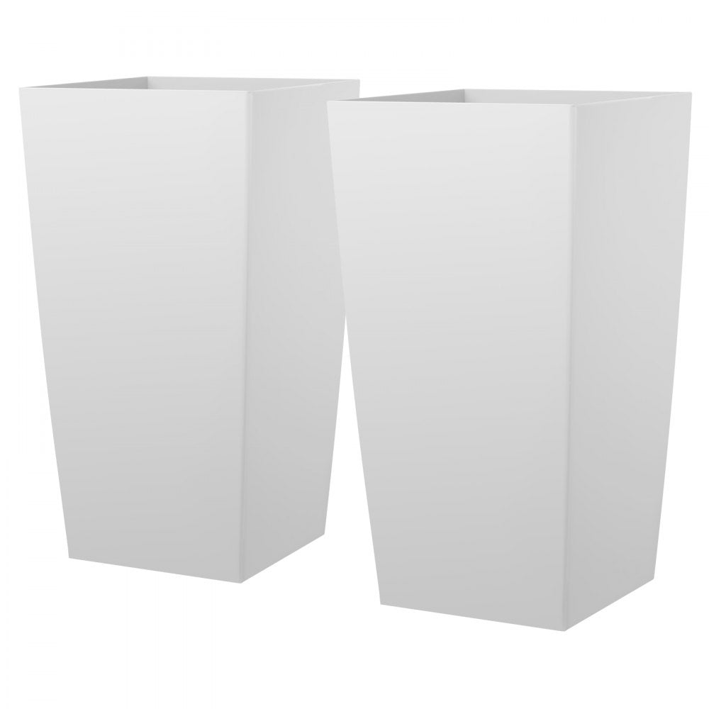 VEVOR Tall Planters Set of 2, 30 Inch Large Outdoor Taper Planters for Outdoor Indoor Plants, Front Porch Plastic Modern Flower Pots with Casters, Inner Pot & Drainage Holes for Patio, Garden, White