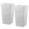 VEVOR Tall Planters Set of 2, 23 Inch Large Outdoor Taper Planters for Outdoor Indoor Plants, Front Porch Plastic Modern Flower Pots with Casters, Inner Pot & Drainage Holes for Patio, Garden, White