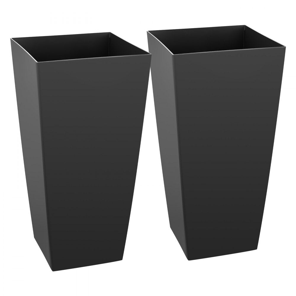 VEVOR Tall Planters Set of 2, 26 Inch Large Outdoor Taper Planters for Outdoor Indoor Plants, Front Porch Plastic Modern Flower Pots with Casters, Inner Pot & Drainage Holes for Patio, Garden, Black
