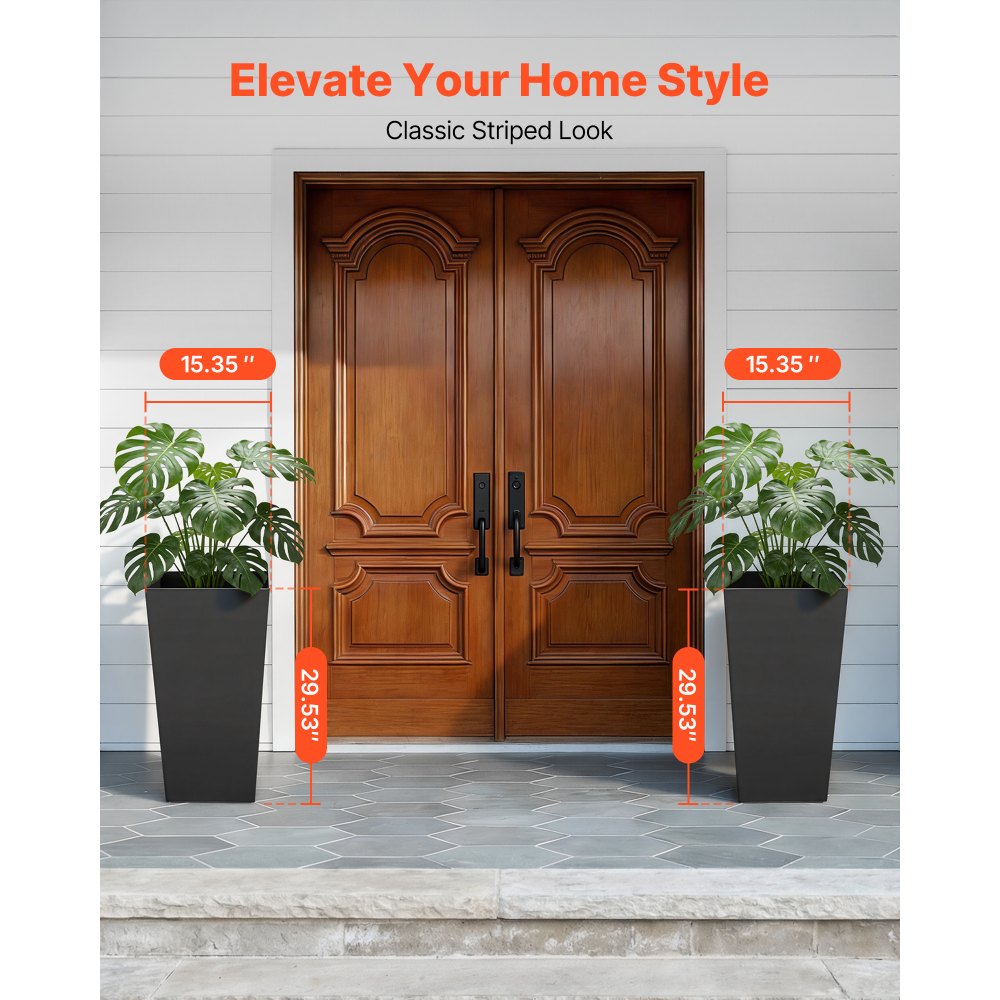 VEVOR Tall Planters Set of 2, 30 Inch Large Outdoor Taper Planters for Outdoor Indoor Plants, Front Porch Plastic Modern Flower Pots with Casters, Inner Pot & Drainage Holes for Patio, Garden, Black