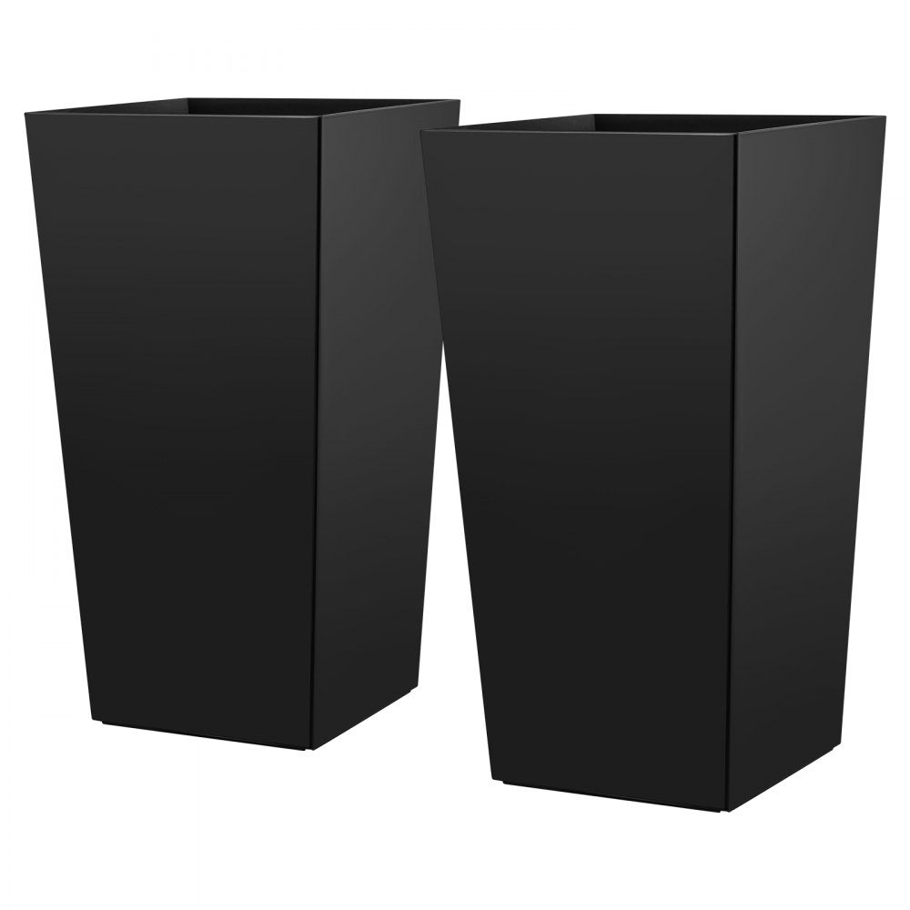 VEVOR Tall Planters Set of 2, 30 Inch Large Outdoor Taper Planters for Outdoor Indoor Plants, Front Porch Plastic Modern Flower Pots with Casters, Inner Pot & Drainage Holes for Patio, Garden, Black