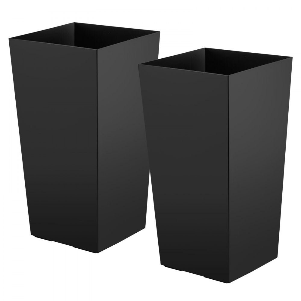 VEVOR Tall Planters Set of 2, 30 Inch Large Outdoor Taper Planters for Outdoor Indoor Plants, Front Porch Plastic Modern Flower Pots with Casters, Inner Pot & Drainage Holes for Patio, Garden, Black